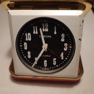 Vintage 1960's Europa travel alarm clock in red case